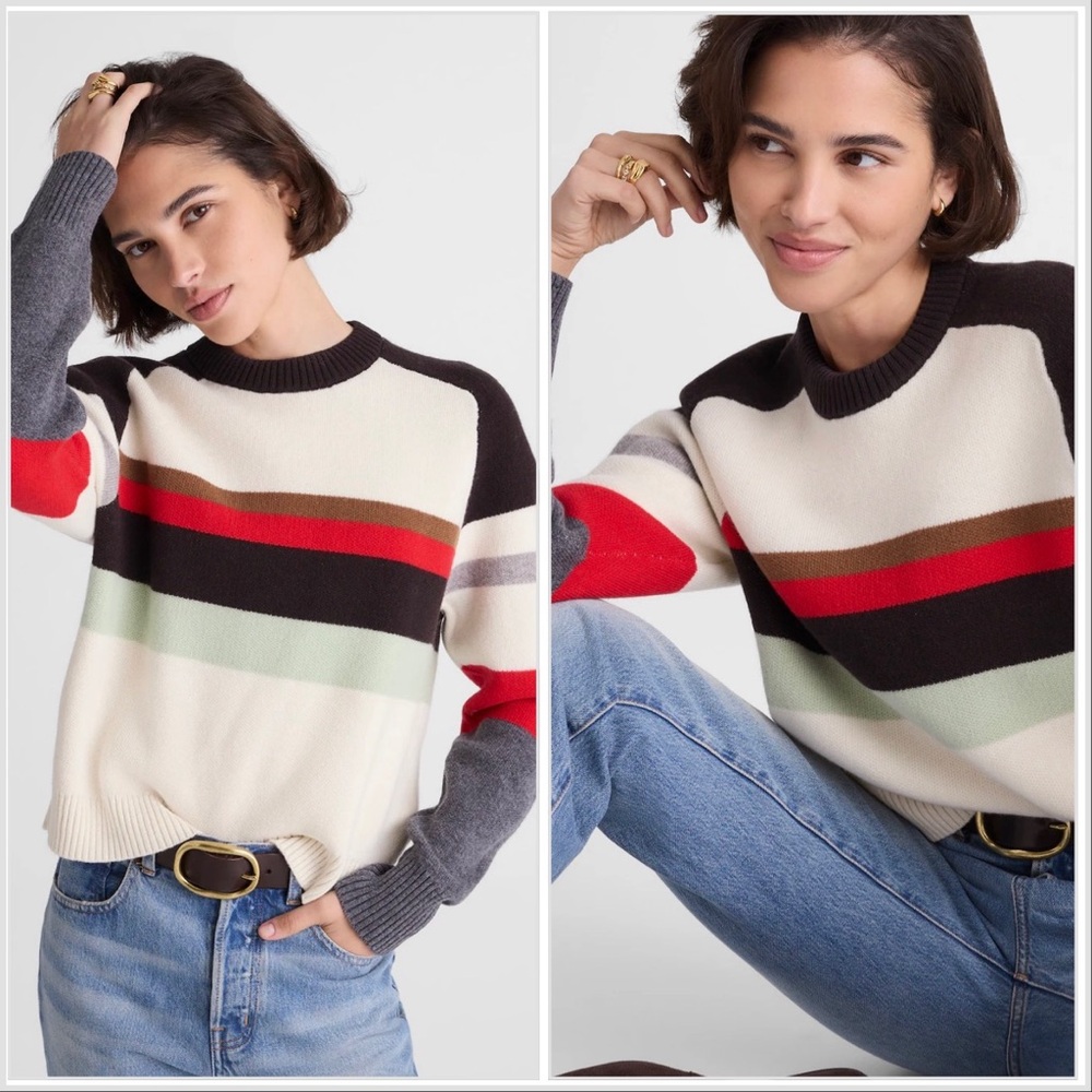 Madewell Raglan-Sleeve Sweater in Colorblock Merino Wool